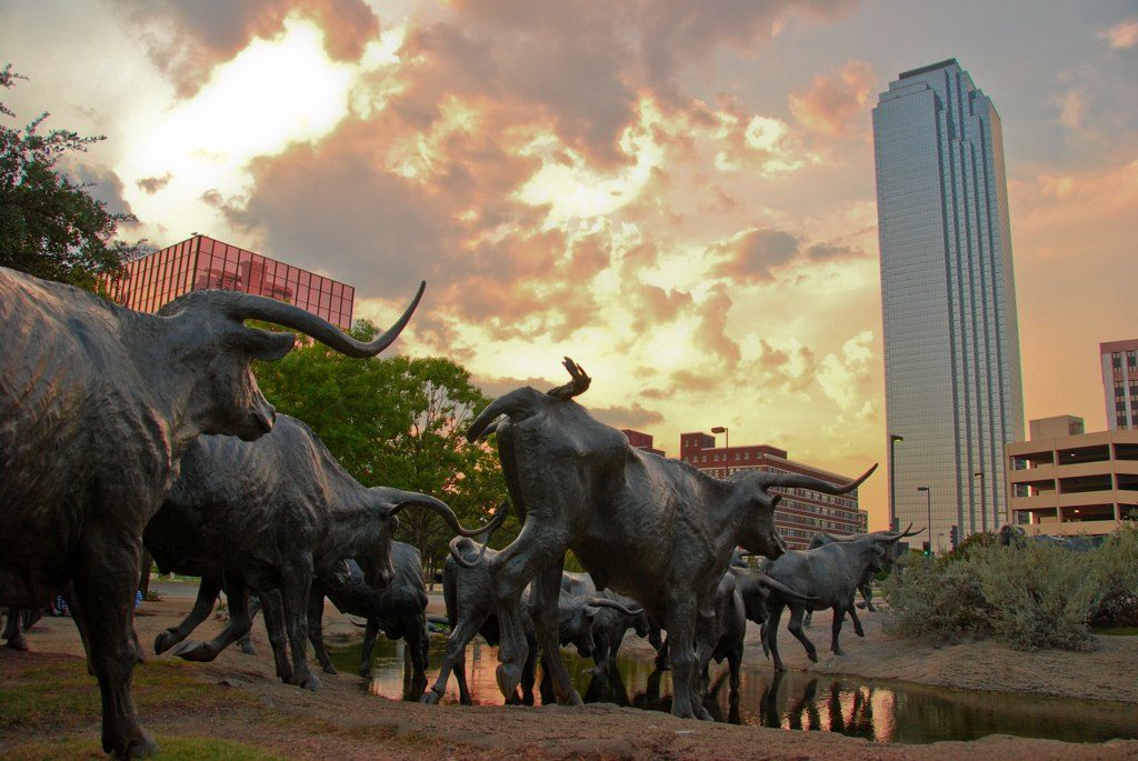 Cattle drive statues at Pioneer Plaza